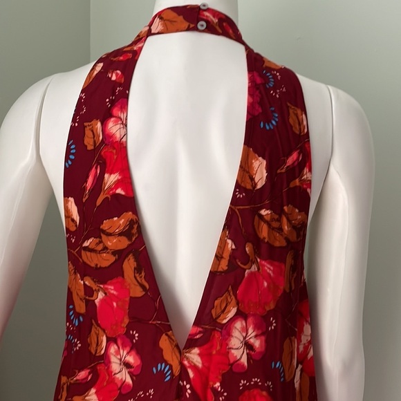Intimately Free People Burgundy Red Floral High Neck Sleeveless Mini Dress - Picture 6 of 8